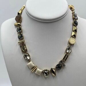 J. Crew Factory Natural Stone Rhinestone Parade Gold Tone Necklace
